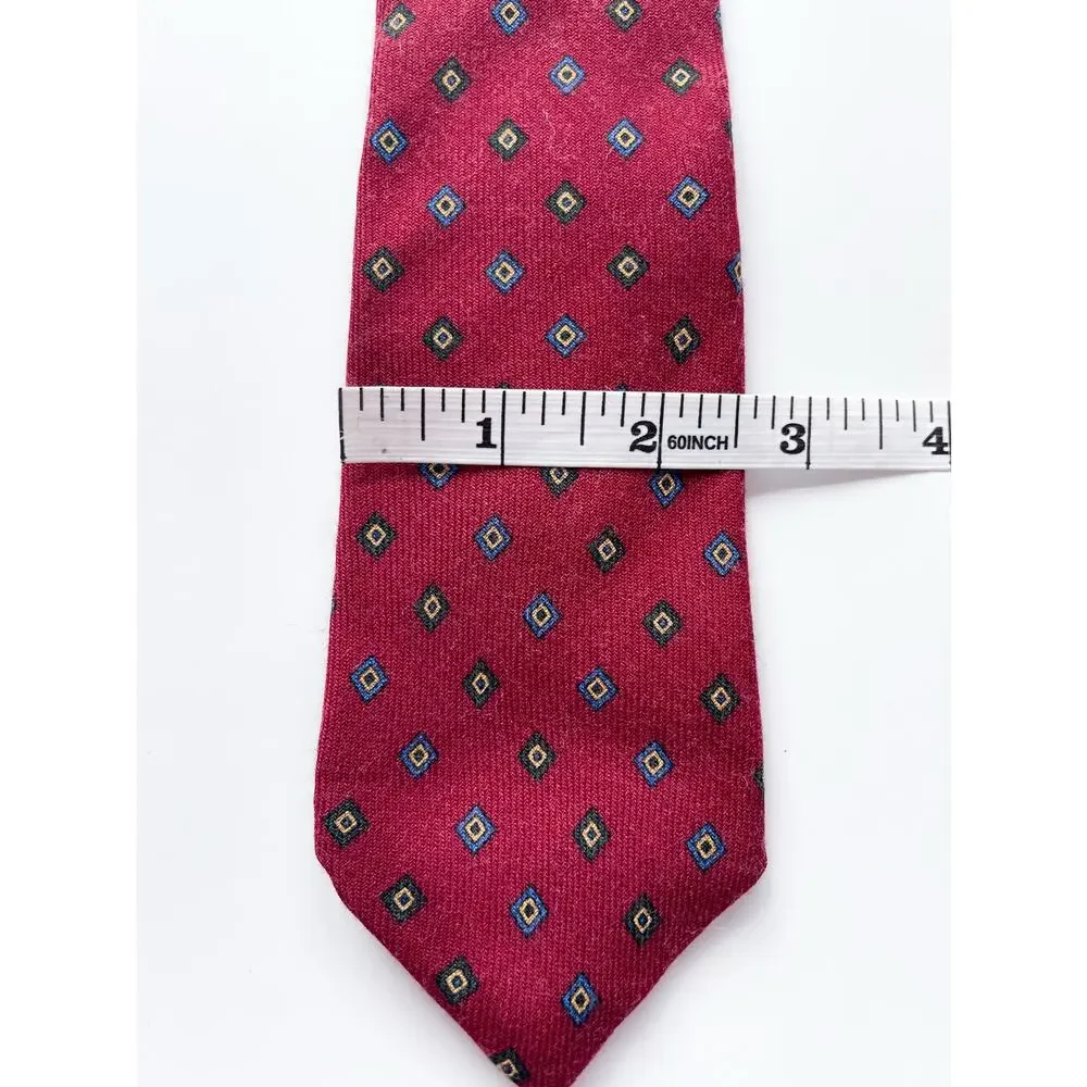 Vintage Cacharel Red and Blue Diamond Pattern Wool and Silk Blend Neck Tie